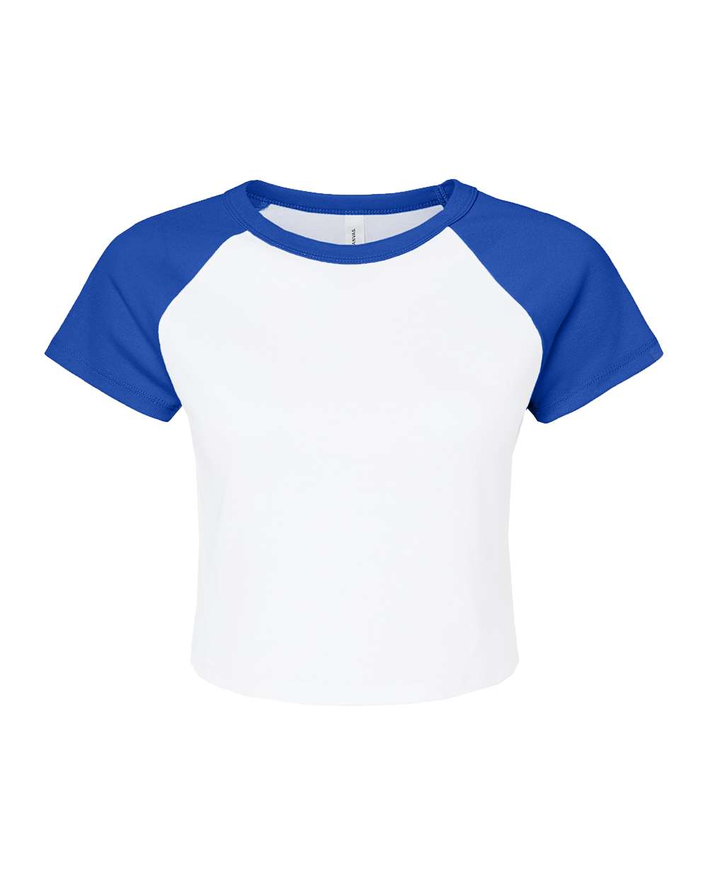 Front View of White/ True Royal Women's Micro Rib Raglan Baby Tee - 1201