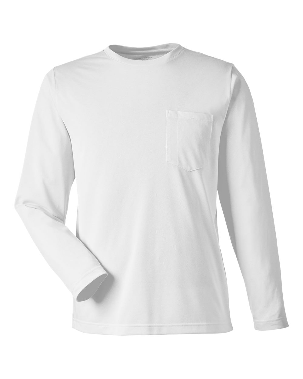 Front View of White Unisex Charge Snag and Soil Protect Long Sleeve T-Shirt - M118L