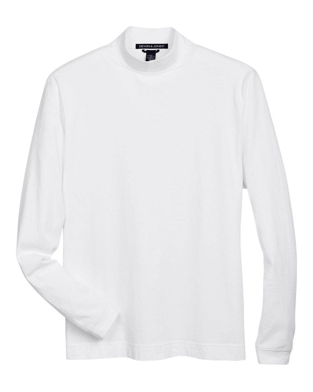 Front View of White Unisex Sueded Jersey Mock Neck T-Shirt - D420