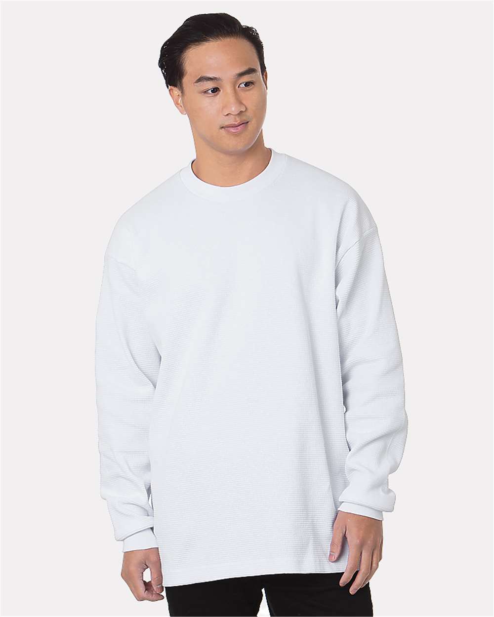 Front View of White USA-Made Heavyweight Waffle Knit Thermal - 8205