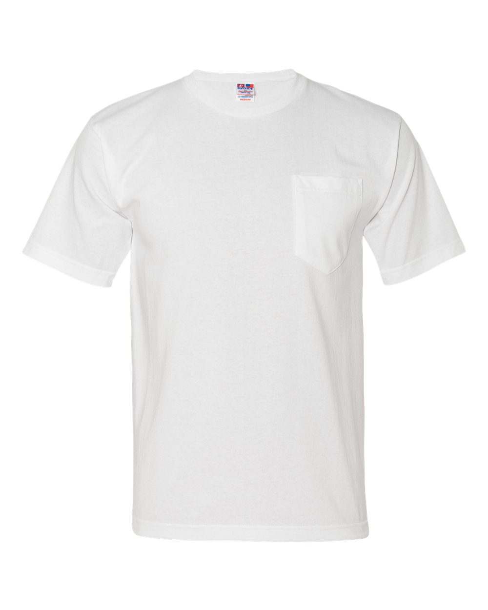 Front View of White USA-Made Midweight Pocket T-Shirt - 5070
