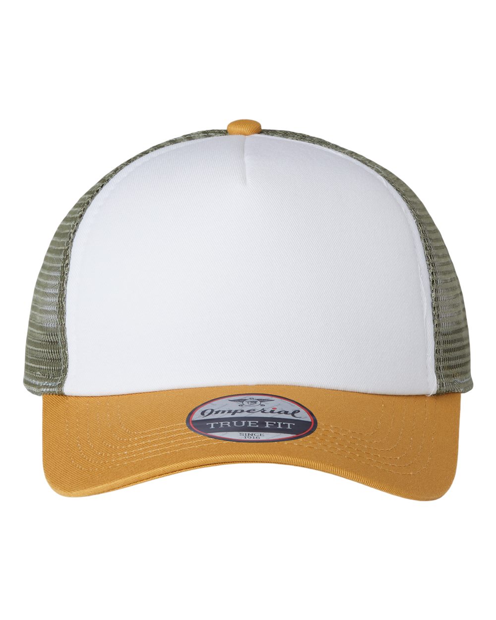 Front View of White/ Wheat/ Elmwood North Country Trucker Cap - 1287