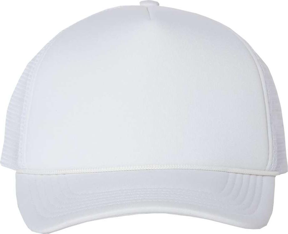 Front View of White/ White Foam Mesh-Back Trucker Cap - VC700
