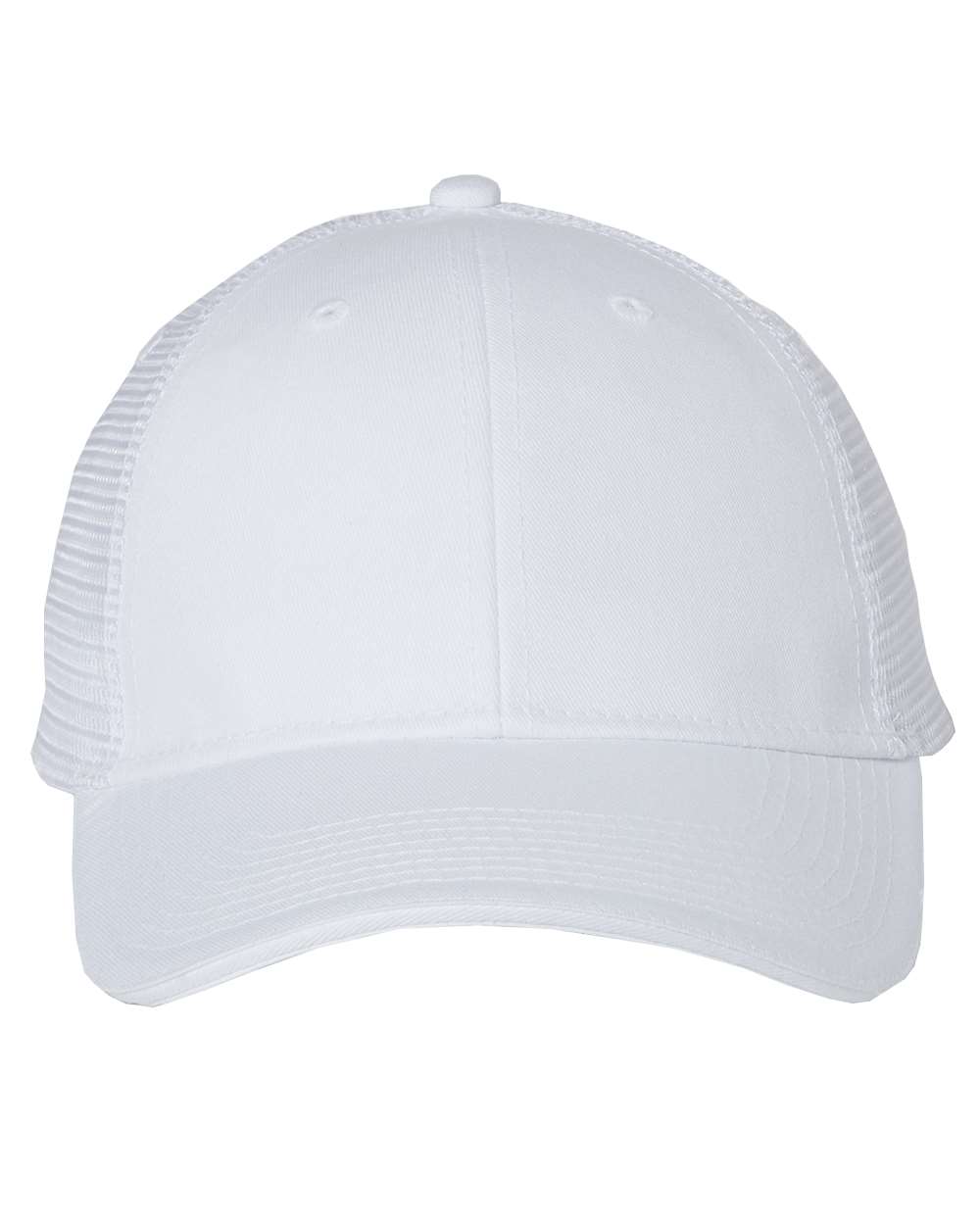 Front View of White/ White Sandwich Trucker Cap - S102