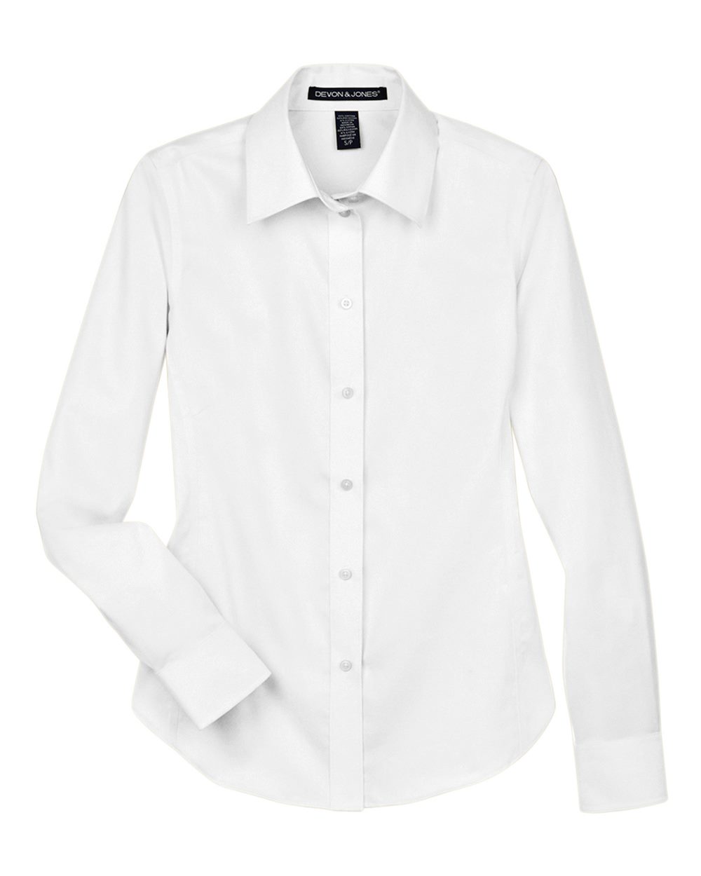 Front View of White Women's Crown Collection® Solid Stretch Twill Woven Dress Shirt - DG530W