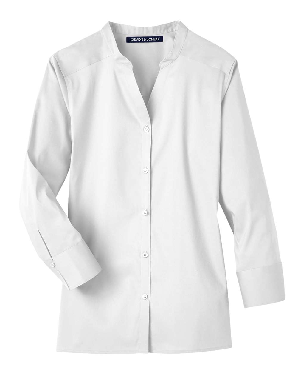 Front View of White Women's Crown Collection® Stretch Broadcloth Three-Quarter Sleeve Blouse - DG560W