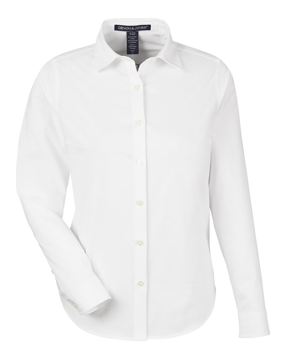 Front View of White Women's CrownLux Performance® Spencer Poplin Dress Shirt - DG505W