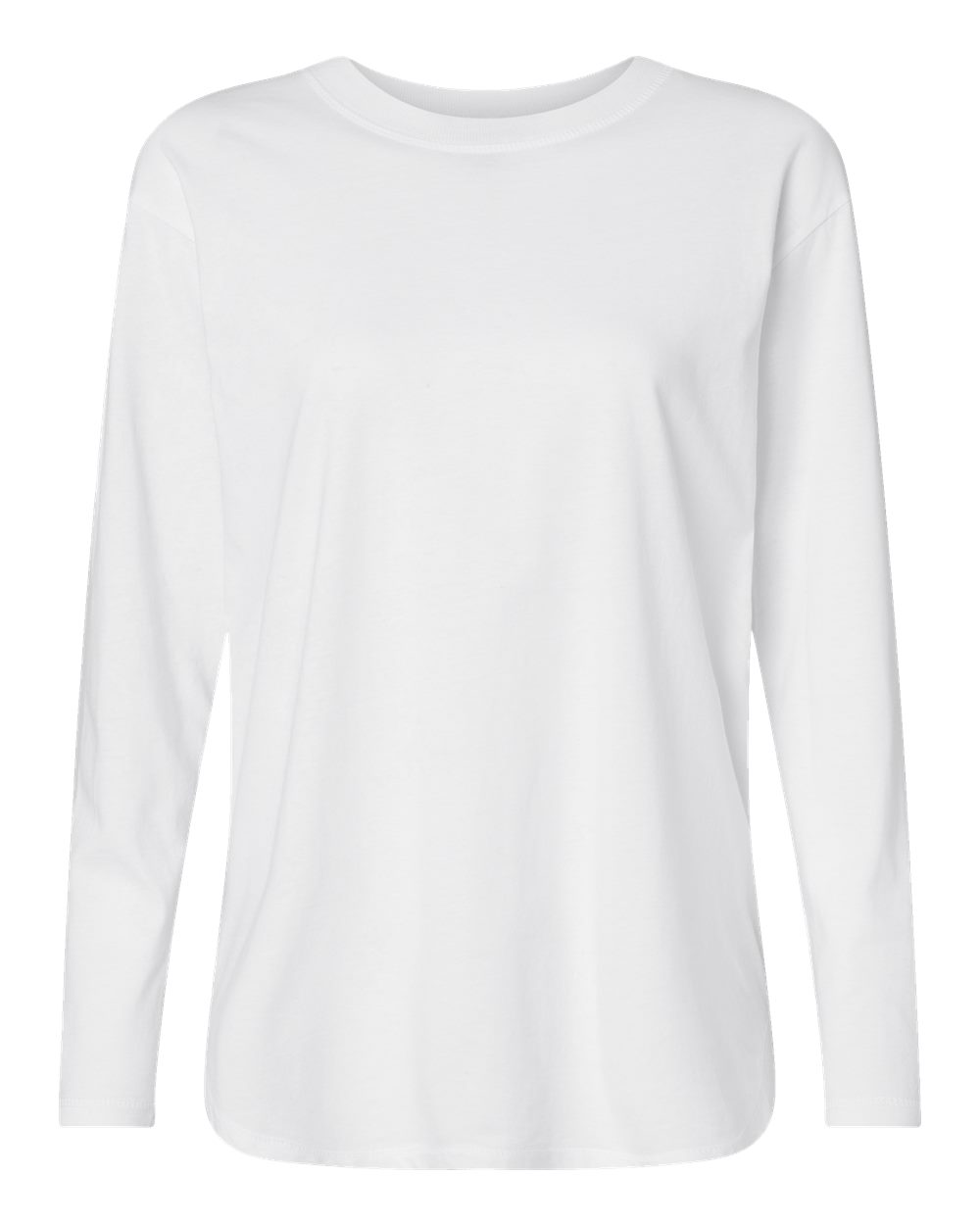 Front View of White Women's Fine Jersey Long Sleeve Tee - 3508