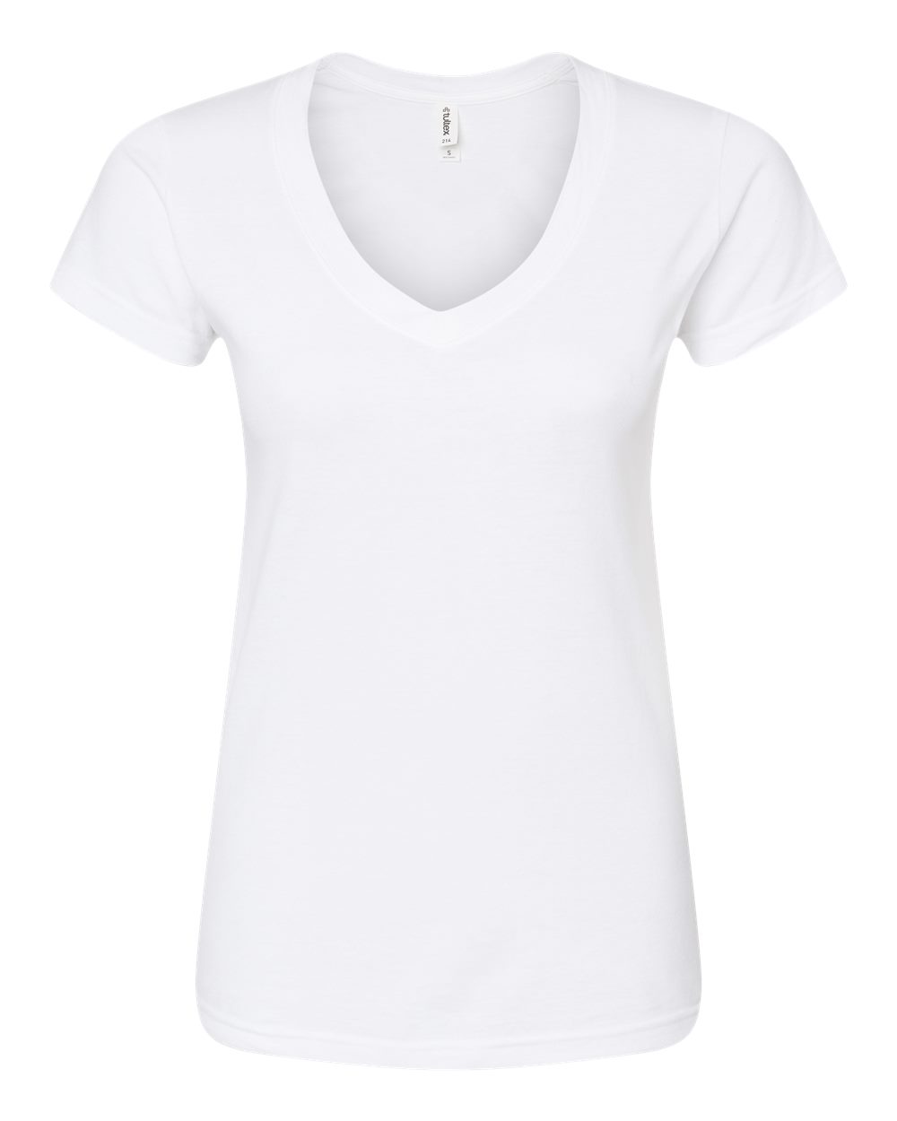 Front View of White Women's Fine Jersey V-Neck T-Shirt - 214