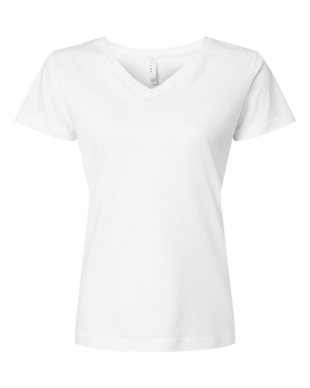 Front View of White Women's Fine Jersey V-Neck Tee - 3507