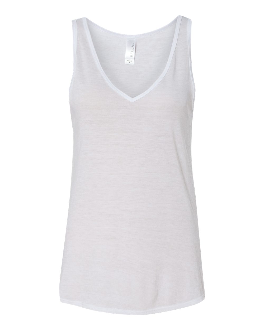 Front View of White Women's Flowy V-Neck Tank - 8805