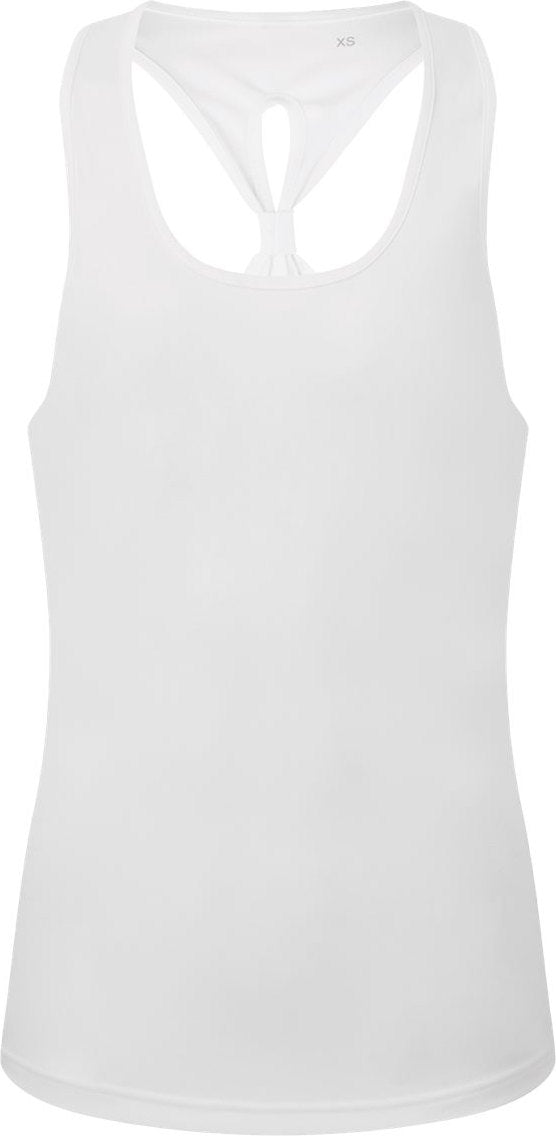 Front View of White Women's Knot Back Venus Tank - TD042
