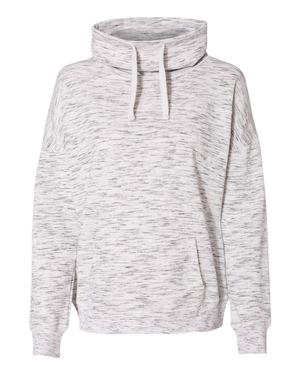 Front View of White Women’s Mélange Fleece Cowl Neck Sweatshirt - 8673