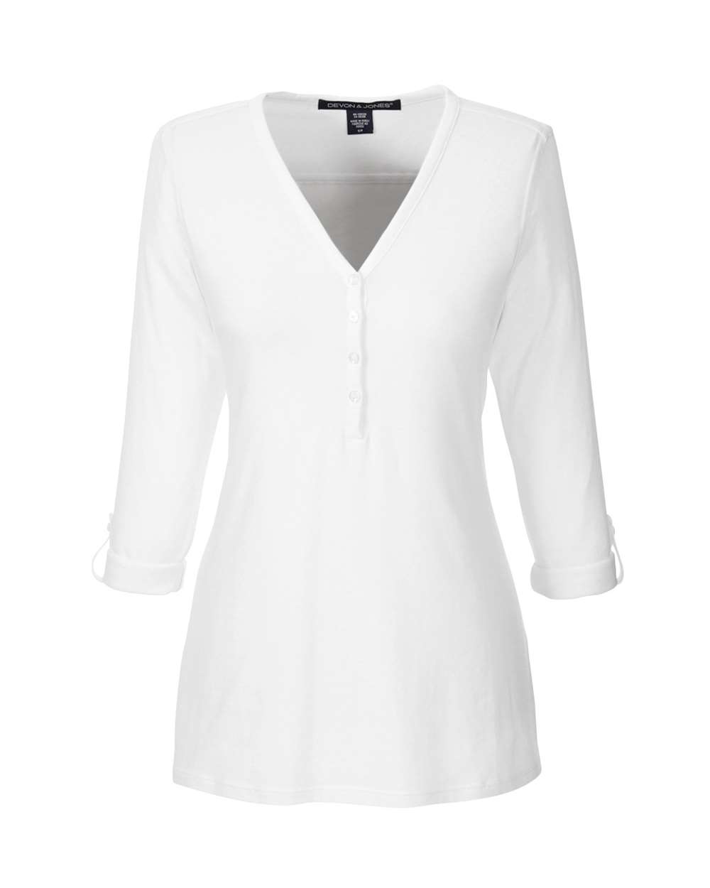 Front View of White Women's Perfect Fit™ Y-Placket Convertible Sleeve Knit Top - DP186W