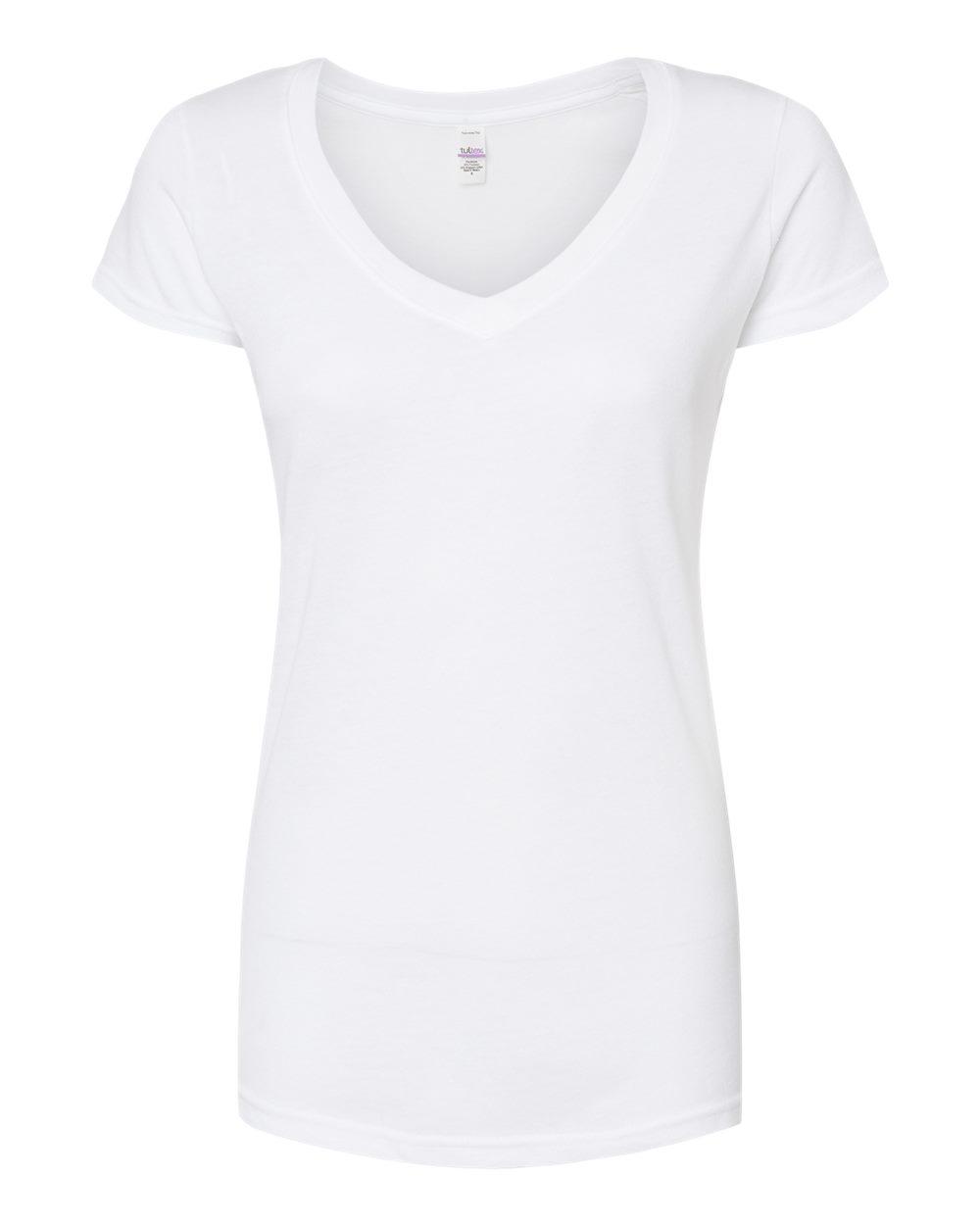 Front View of White Women's Poly-Rich V-Neck T-Shirt - 244