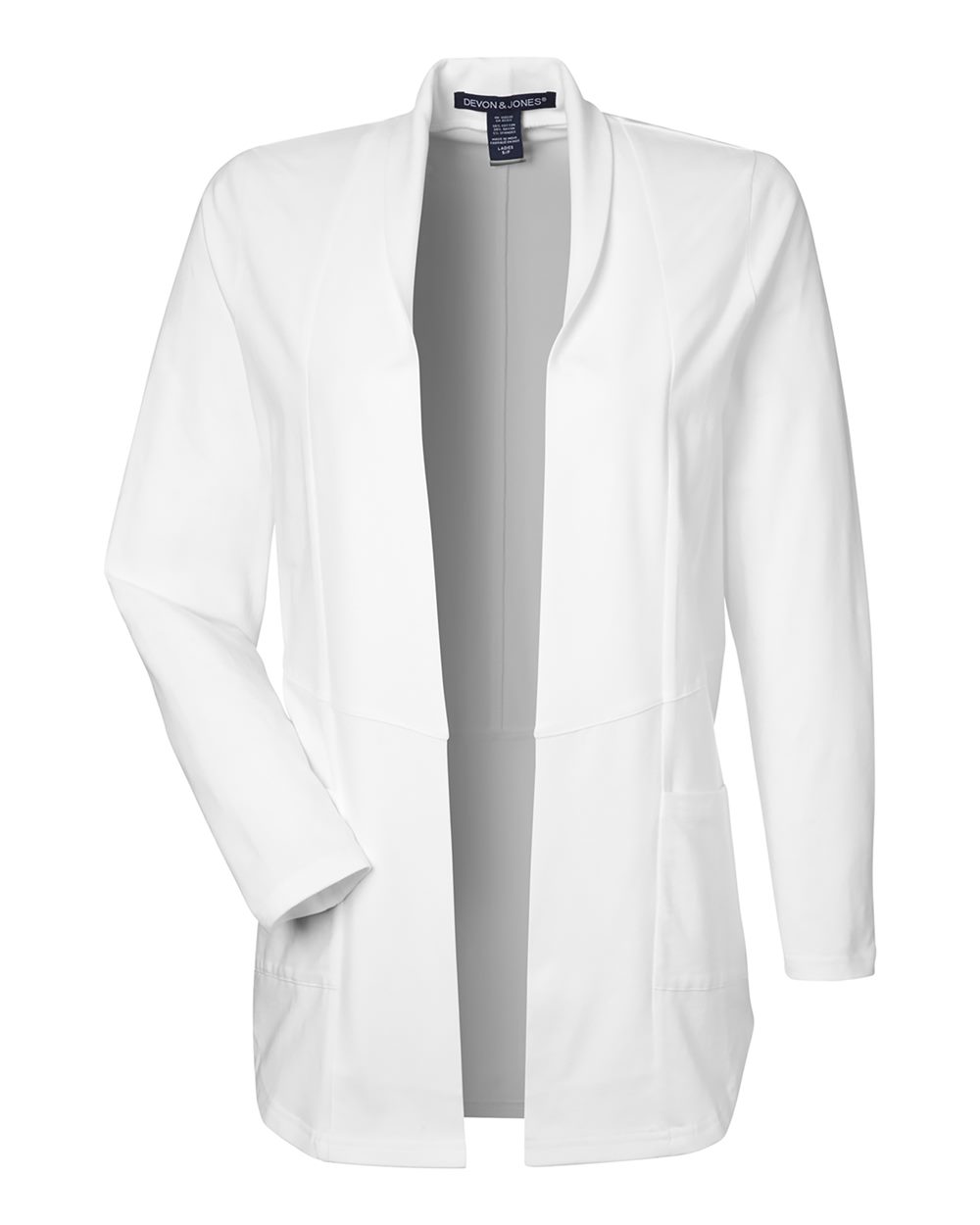Front View of White Women's Raleigh Stretch Cardigan - DP125W