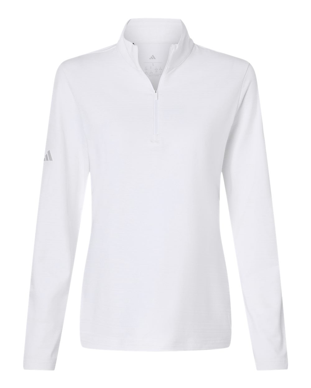 Front View of White Women's Textured Stripe Quarter-Zip Pullover - A709