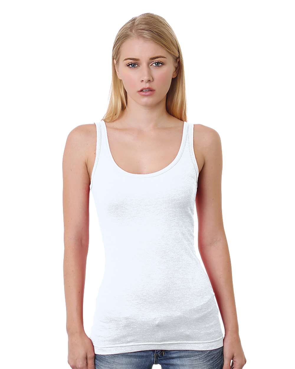 Front View of White Women's USA-Made Tank Top - 3410