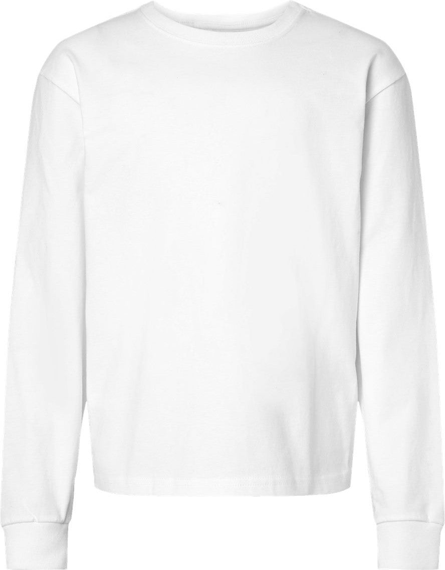 Front View of White Youth 6oz. Heavyweight Long Sleeve Tee - 3511Y