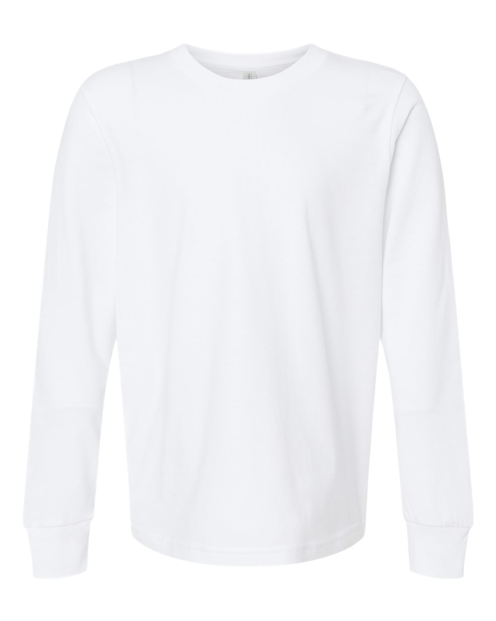 Front View of White Youth Cotton Long Sleeve T-Shirt - 3311