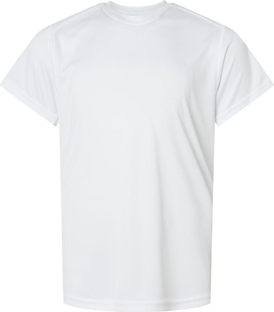 Front View of White Youth Islander Performance T-Shirt - 208Y