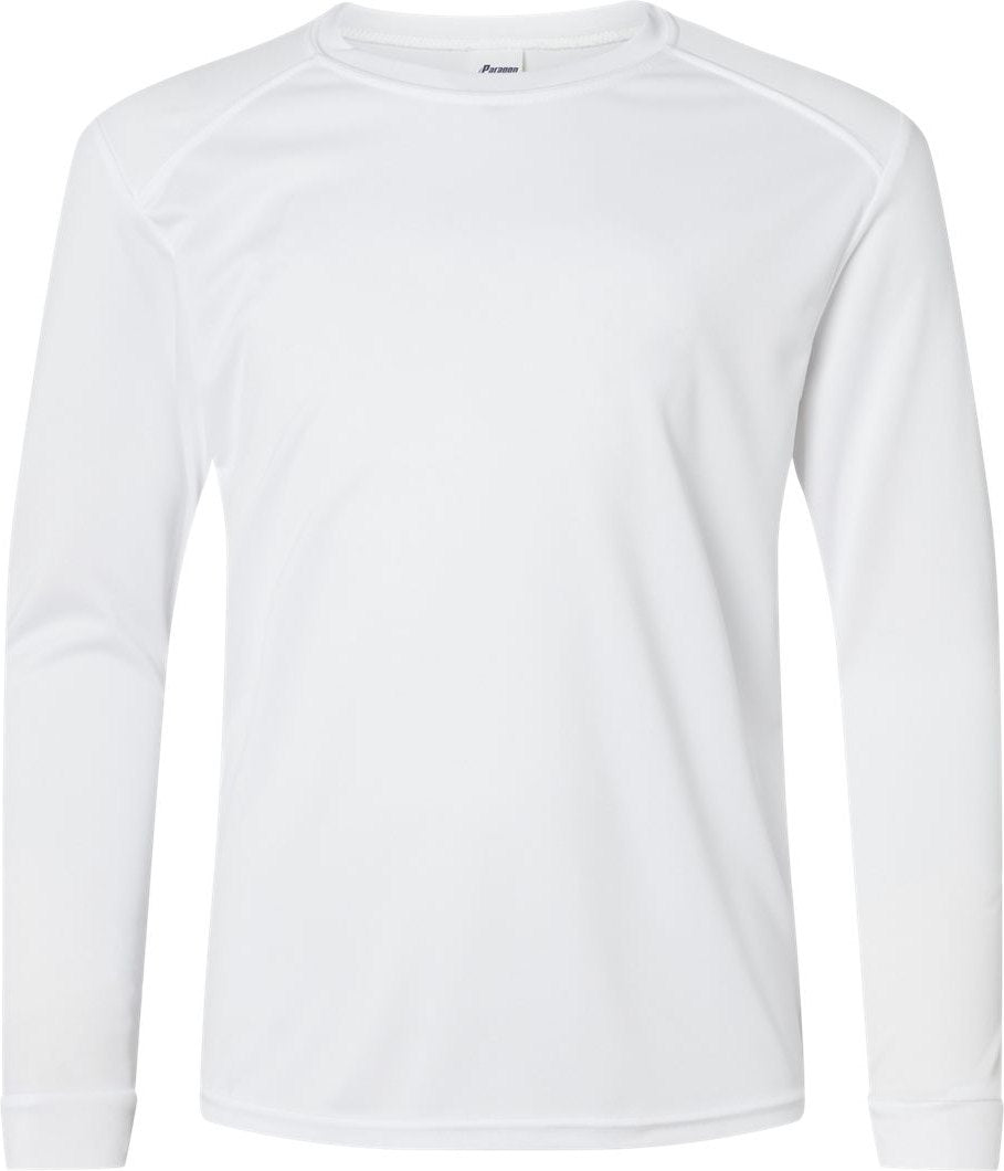 Front View of White Youth Long Islander Performance Long Sleeve T-Shirt - 218Y