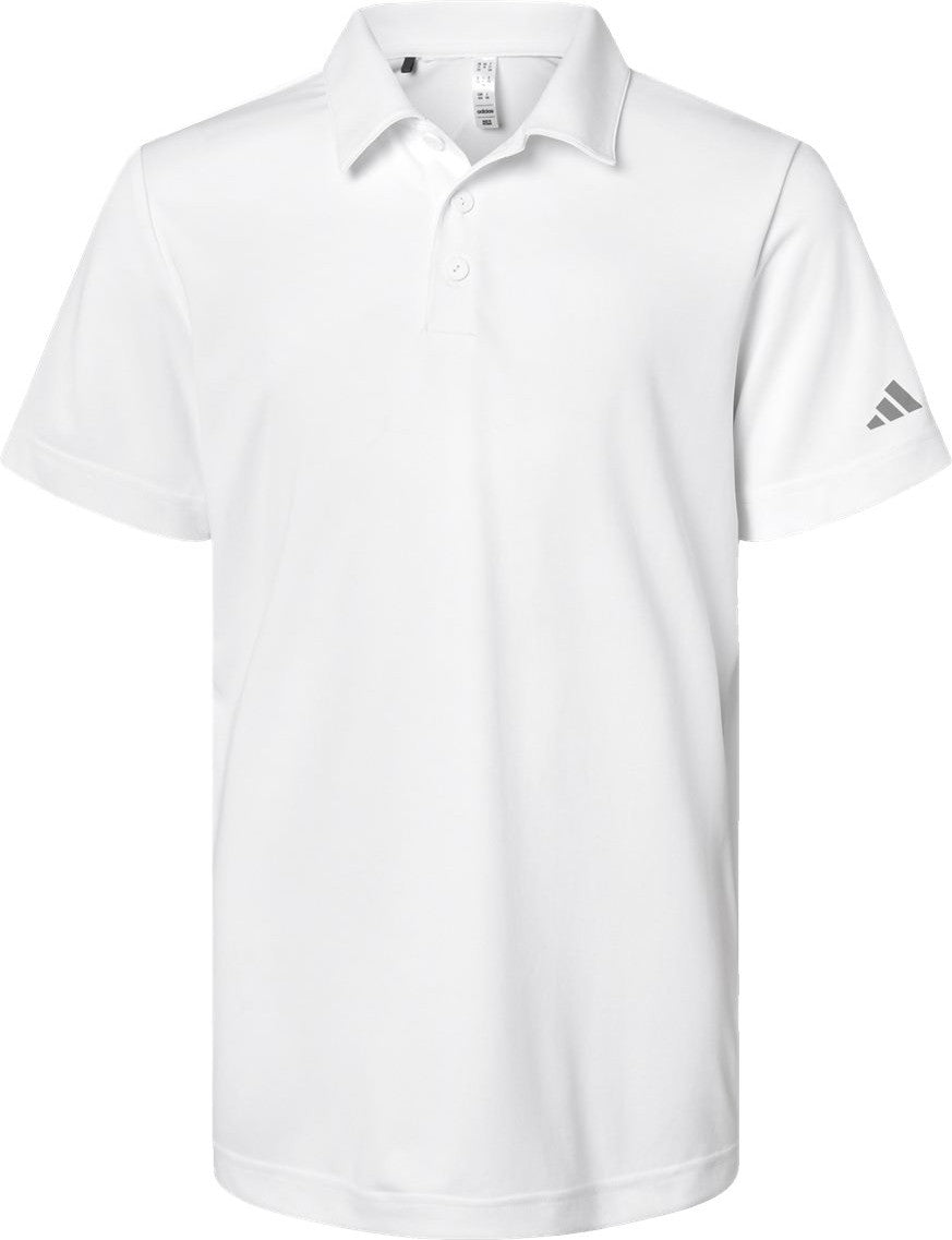 Front View of White Youth Performance Polo - A4000