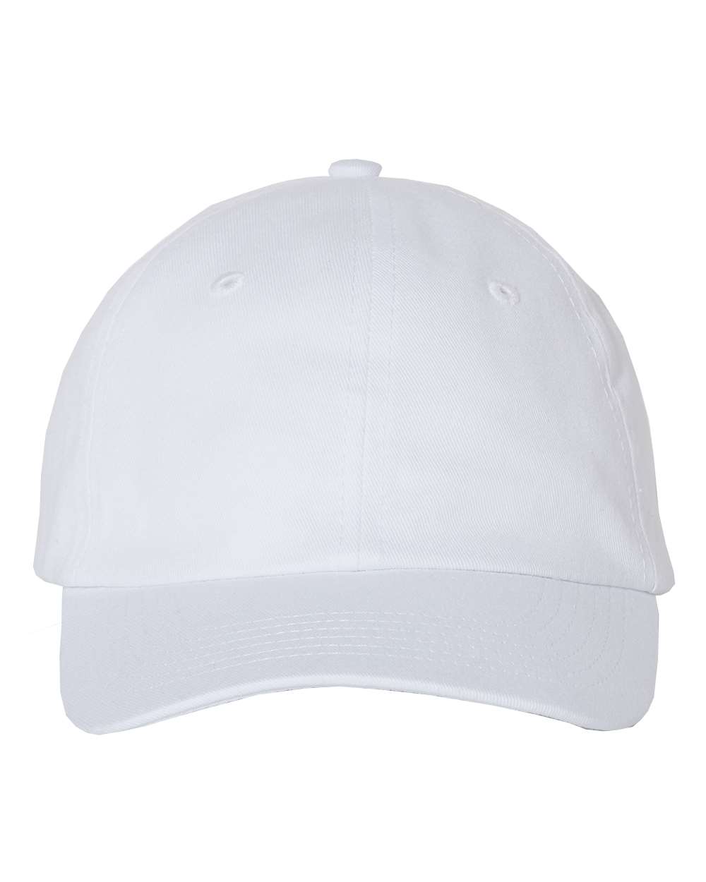 Front View of White Youth Small Fit Bio-Washed Dad Hat - VC300Y