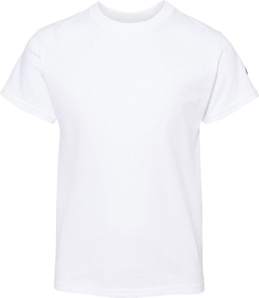 Front View of White Youth Tagless T-Shirt - T435