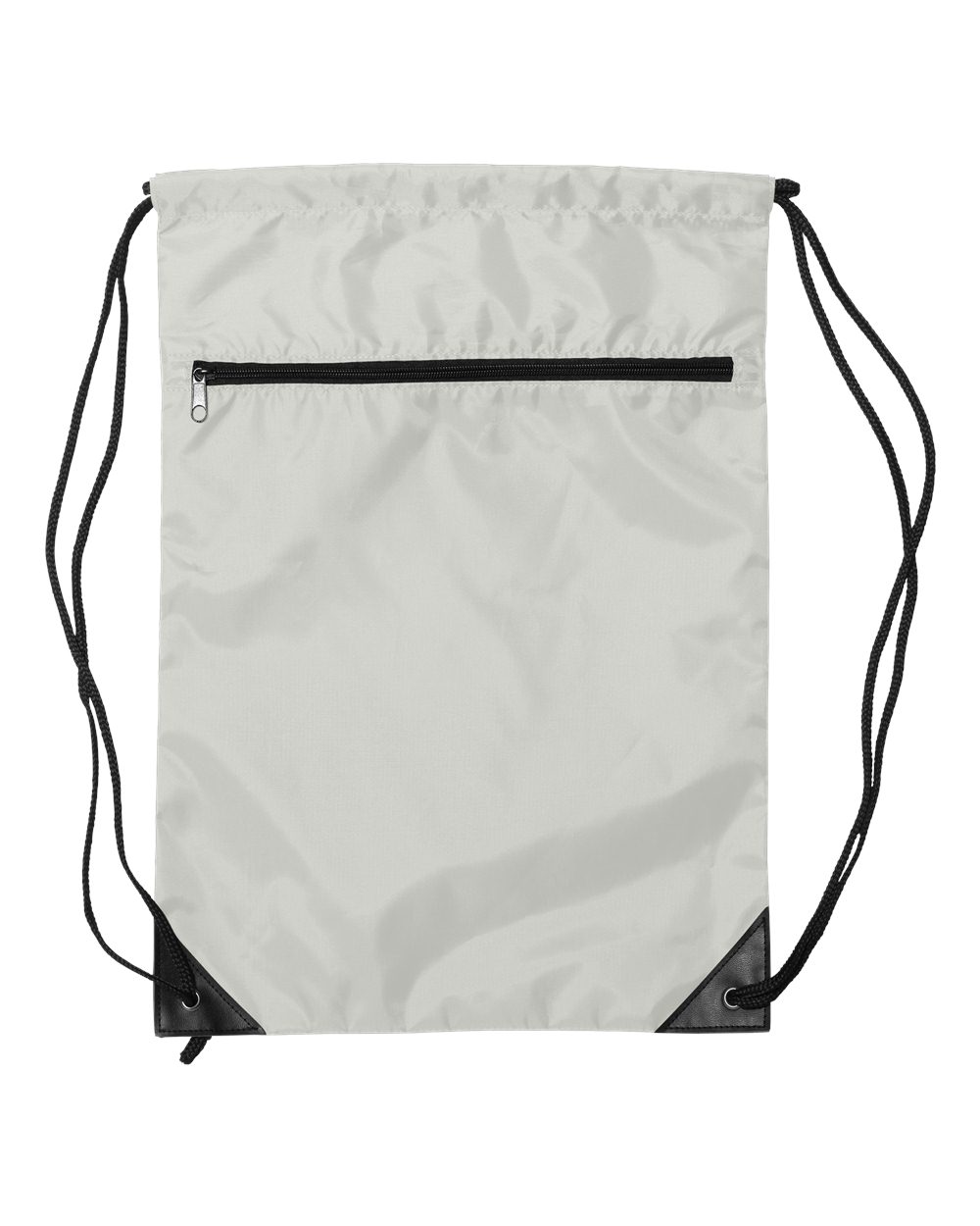 Front View of White Zippered Drawstring Backpack - 8888
