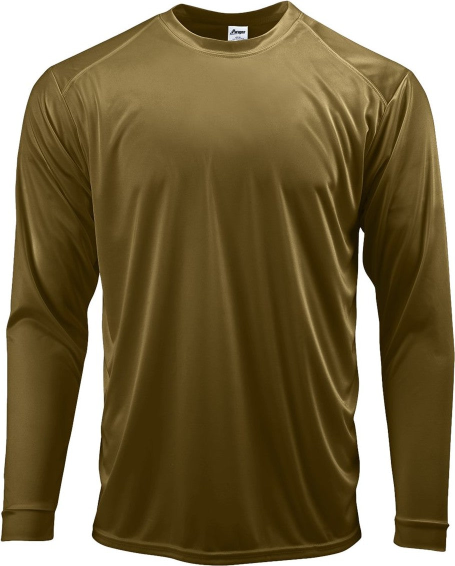 Front View of Woodland Brown Long Islander Performance Long Sleeve T-Shirt - 210