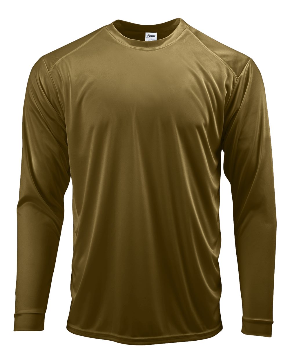 Front View of Woodland Brown Long Islander Performance Long Sleeve T-Shirt - 210