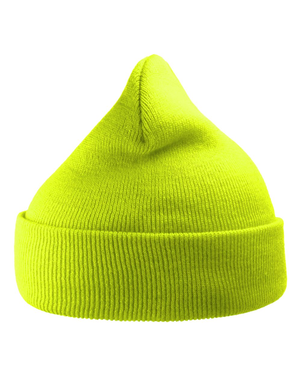 Front View of Yellow Fluorescent Sustainable 12" Knit Beanie - WIND