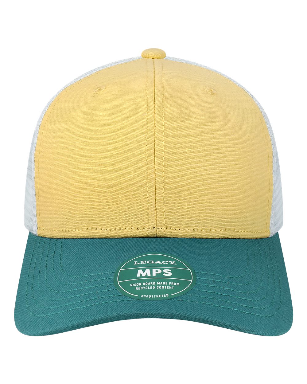 Front View of Yellow/ Marine/ White Mid-Pro Snapback Trucker Cap - MPS
