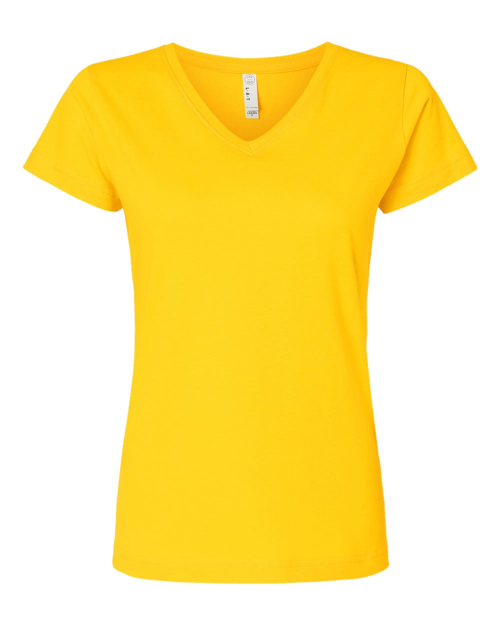 Front View of Yellow Women's Fine Jersey V-Neck Tee - 3507