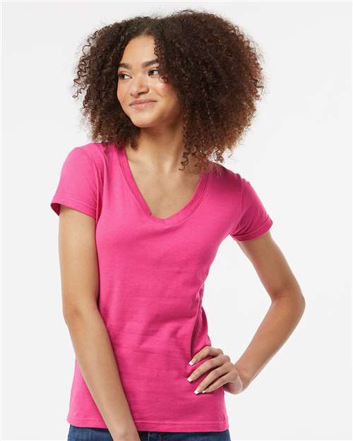 Fuchsia Women's Fine Jersey V-Neck T-Shirt - 214