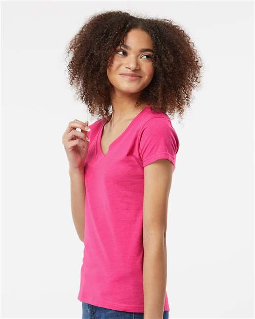 Fuchsia Women's Fine Jersey V-Neck T-Shirt - 214