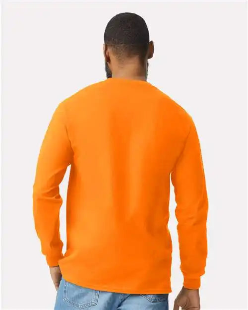 Gildan 2410 Ultra Cotton® Long Sleeve Pocket T-shirt - Safety Orange