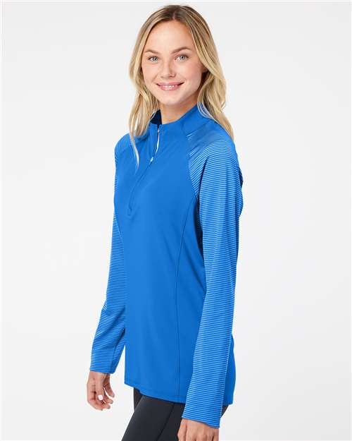 Glory Blue Women's Stripe Block Quarter-Zip Pullover - A521