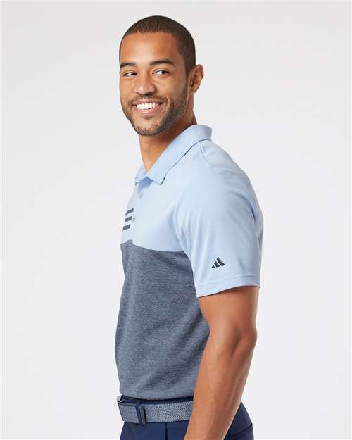 Glow Blue Heather/ Collegiate Navy Heather Heathered Colorblocked 3-Stripes Polo - A508