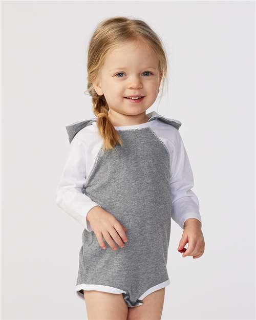 Granite Heather/ White Fine Jersey Infant Character Hooded Long Sleeve Bodysuit with Ears - 4418