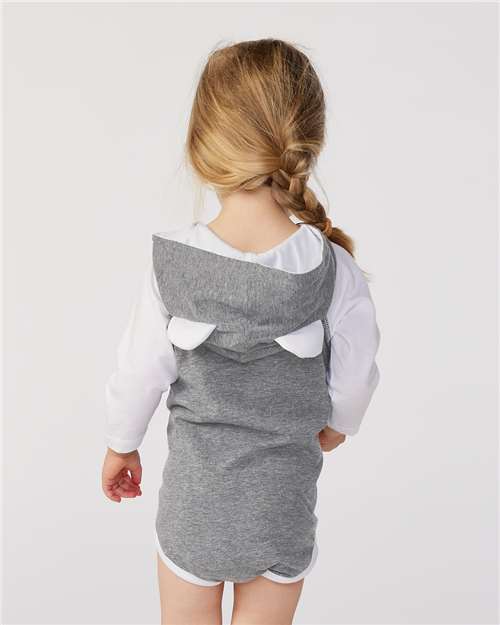 Granite Heather/ White Fine Jersey Infant Character Hooded Long Sleeve Bodysuit with Ears - 4418