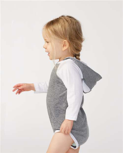 Granite Heather/ White Fine Jersey Infant Character Hooded Long Sleeve Bodysuit with Ears - 4418