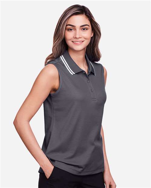 Graphite/ White Women's CrownLux Performance® Plaited Tipped Sleeveless Polo - DG20SW