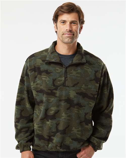 Green Camo Polar Fleece Quarter-Zip Pullover - 3052