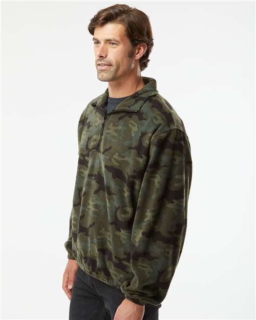 Green Camo Polar Fleece Quarter-Zip Pullover - 3052