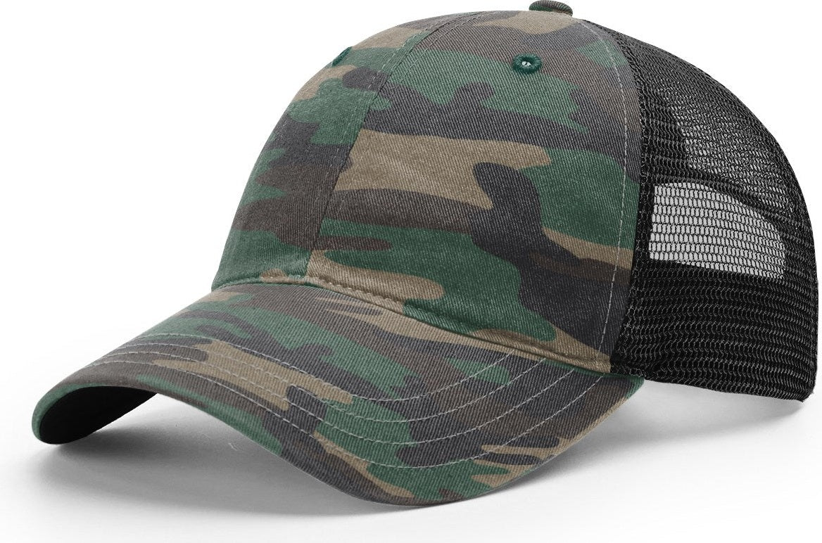 Green Camo/Black Garment Washed Printed Trucker