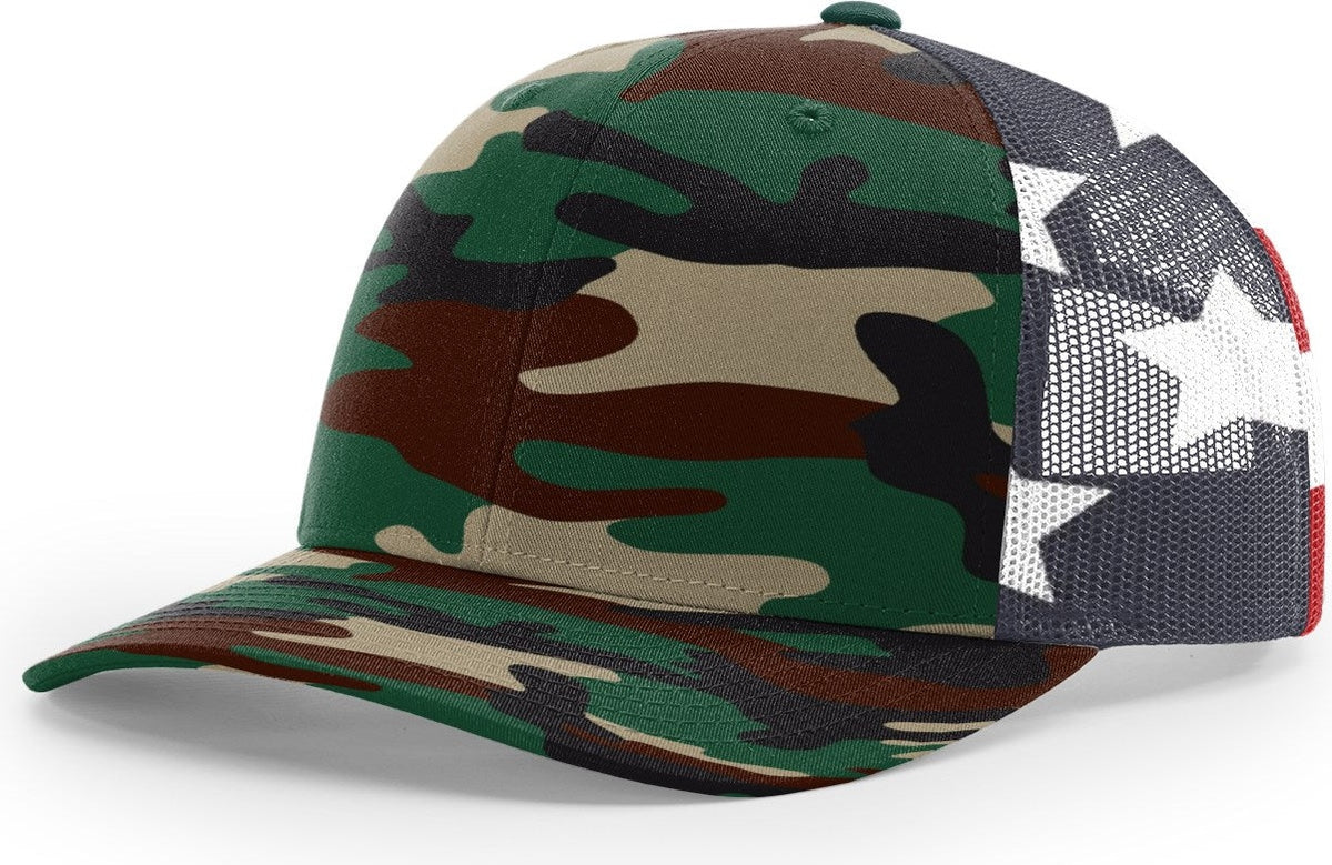 Green Camo/Stars & Stripes Printed Mesh Trucker
