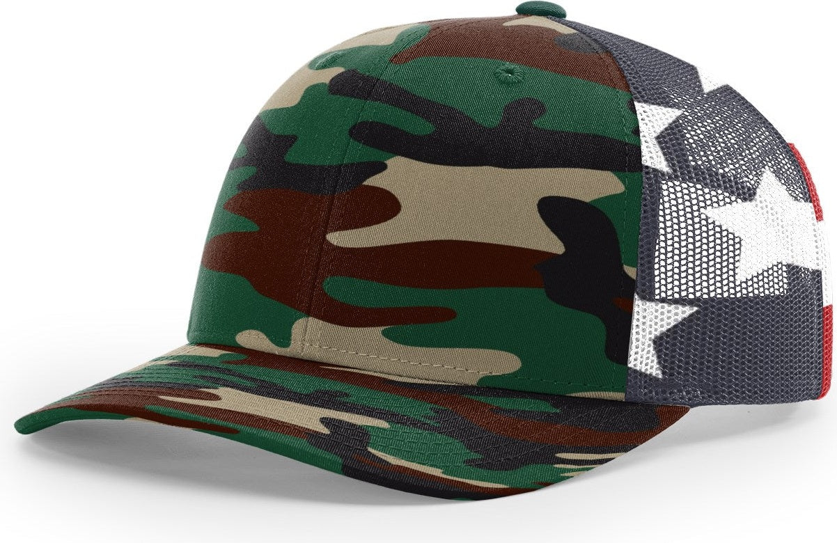 Green Camo/Stars & Stripes Printed Mesh Trucker