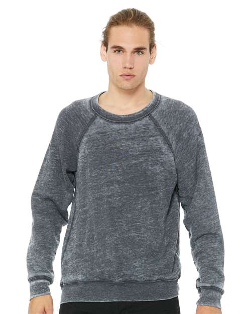 Grey Acid Wash Sponge Fleece Raglan Crewneck Sweatshirt - 3901